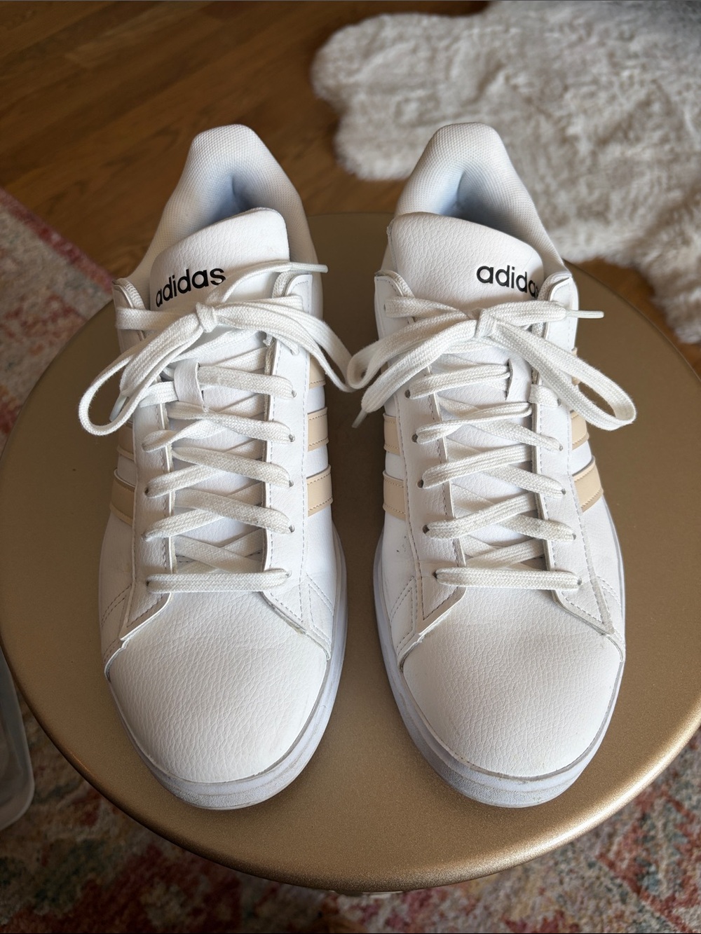 adidas White Sneakers with Cream Three Stripes